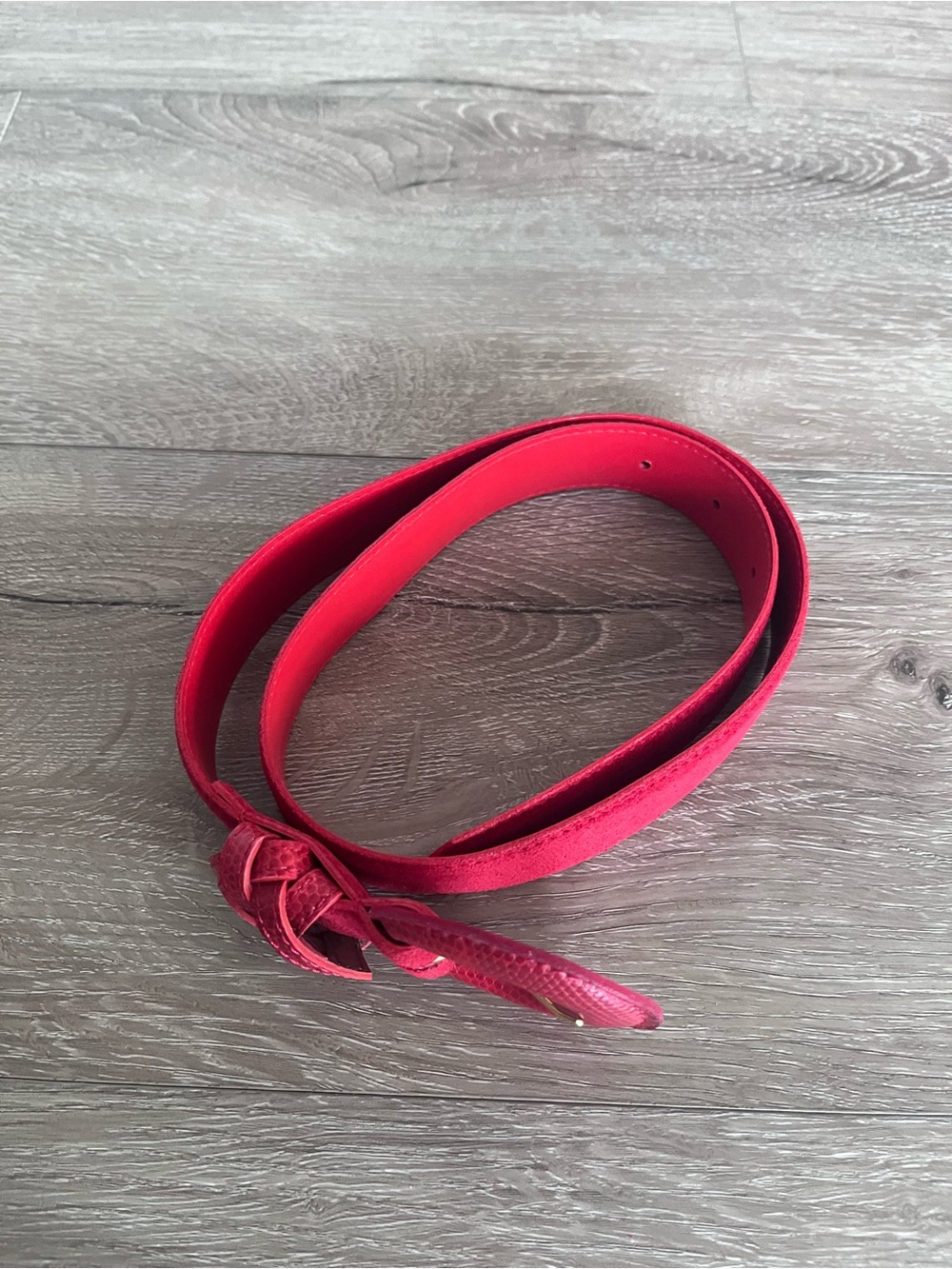 Red Braided Leather Belt with Round Buckle - Picture 2 of 6